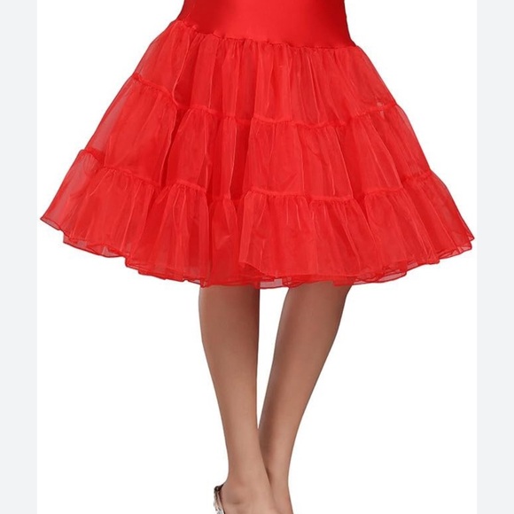 Women’s 3 Layered Tutu Skirt / High Waist Cocktail Petticoat Hoop Skirt (Red) - Picture 6 of 11